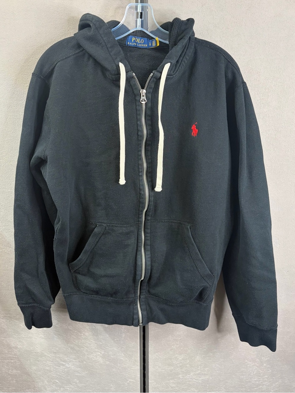 Ralph Lauren Black Zip-Up Hoodie with Red Polo Logo